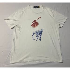Polo Ralph Lauren T Shirt Mens Large Red White Blue USA Flag Stencil Big Pony